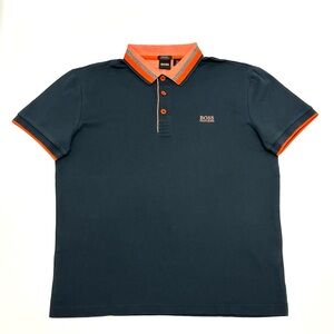 Boss Men's Polo Shirt in Dark Blue and Bright Orange